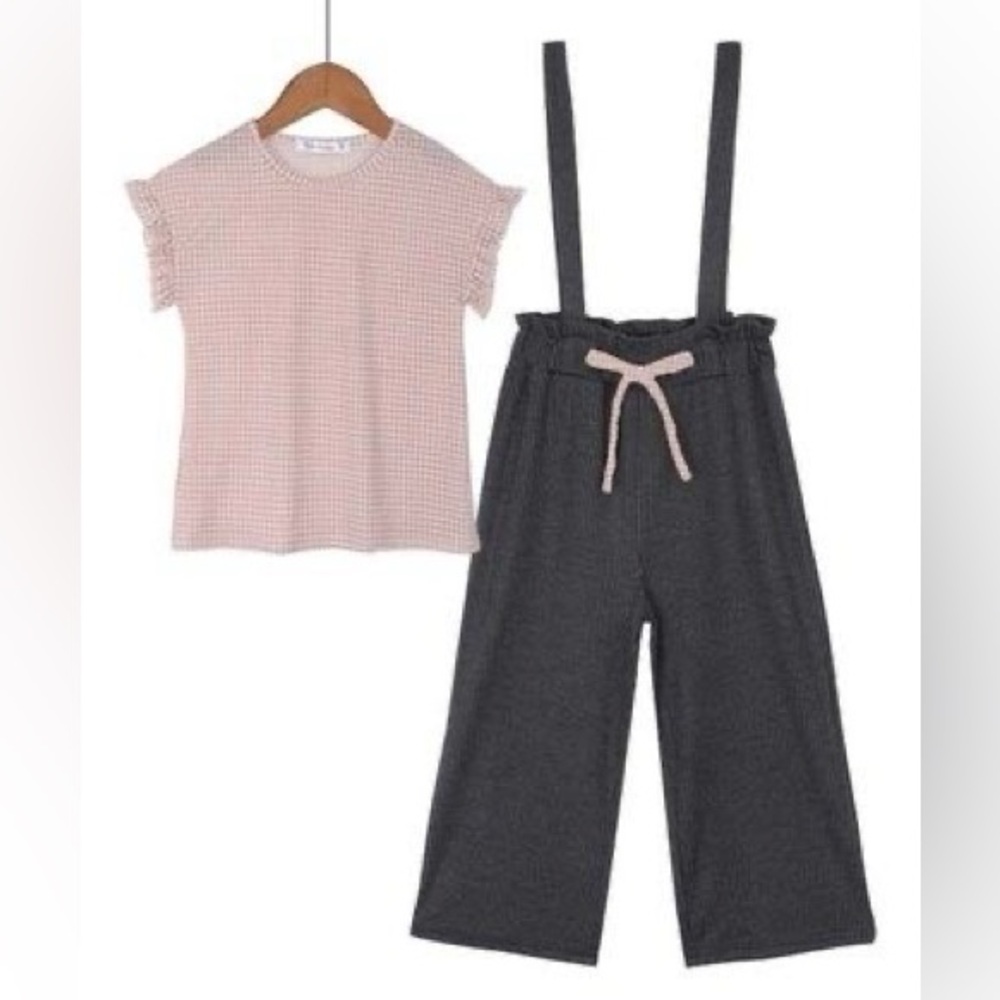 Sz 6.Trend blossom dark gray ribbed pants w/ built-in suspenders (gently used)